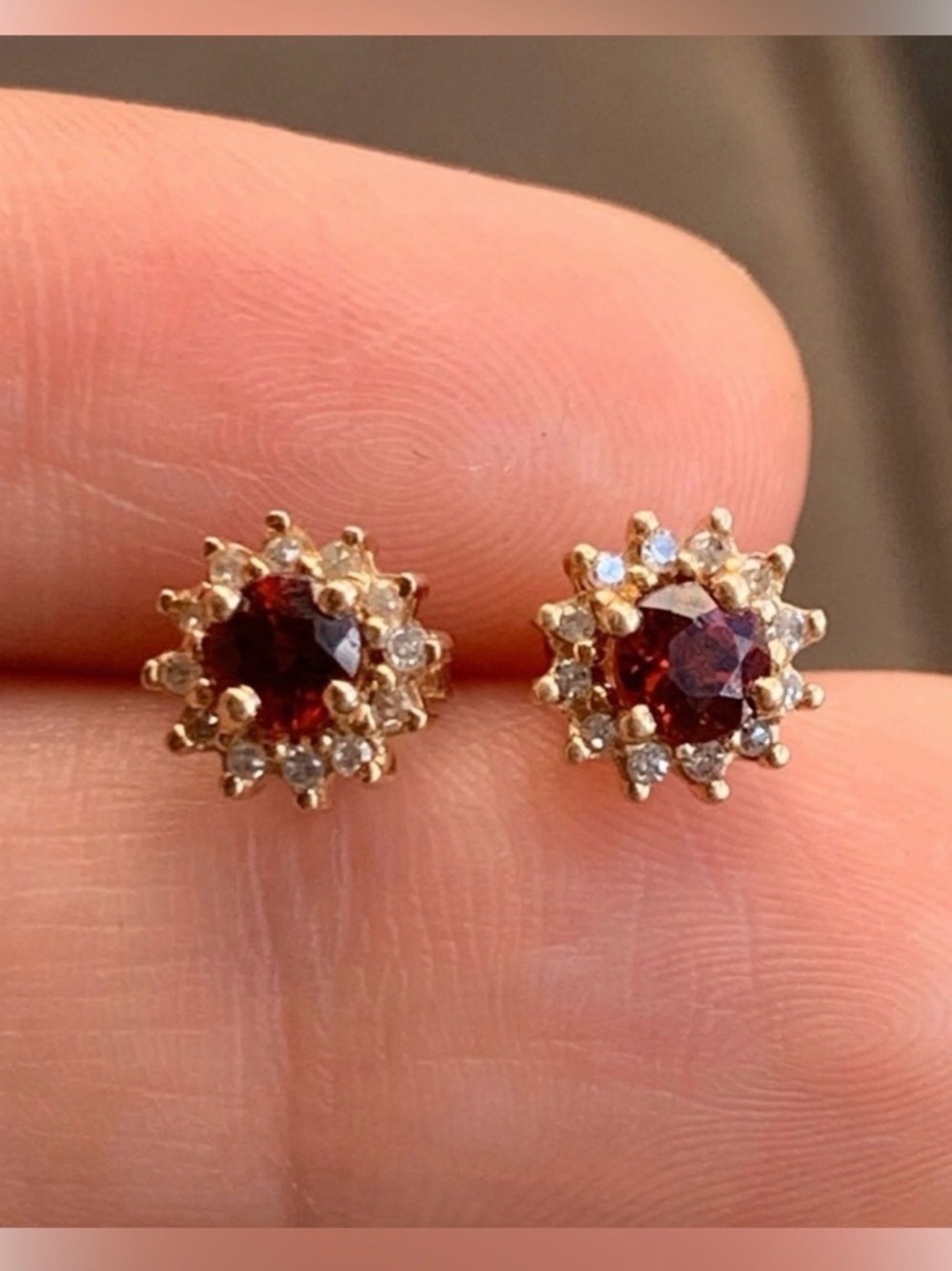 10K Gold Garnet and Diamond Stud Earrings - Women Jewelry